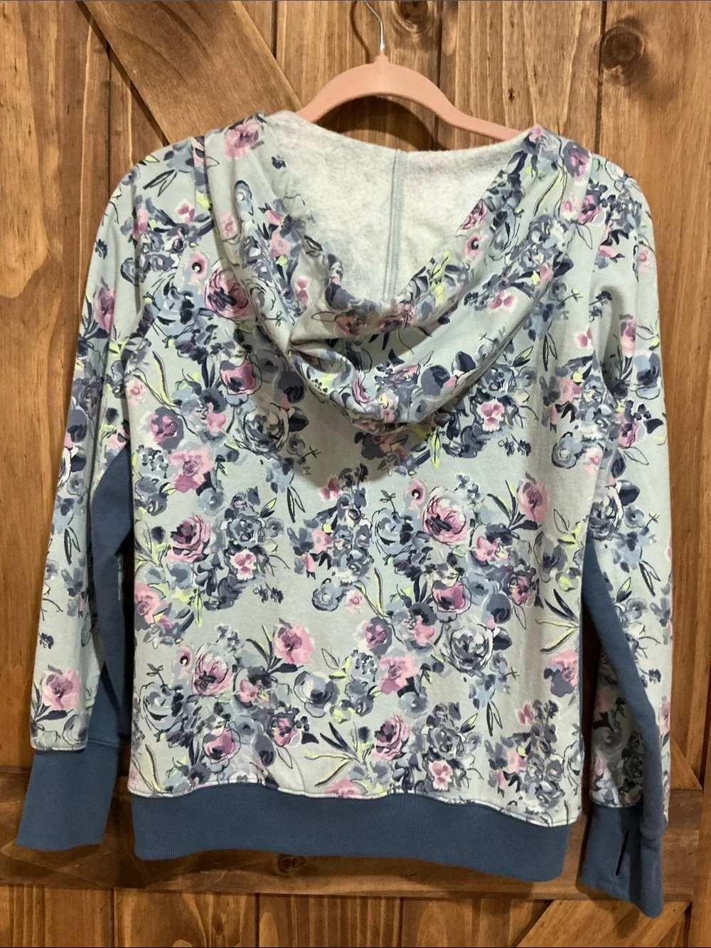 Vera Bradley Blue Floral Zip-Up Hoodie with Pink Accents